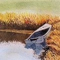 World Around Us Art  - Beached boat - Water Color